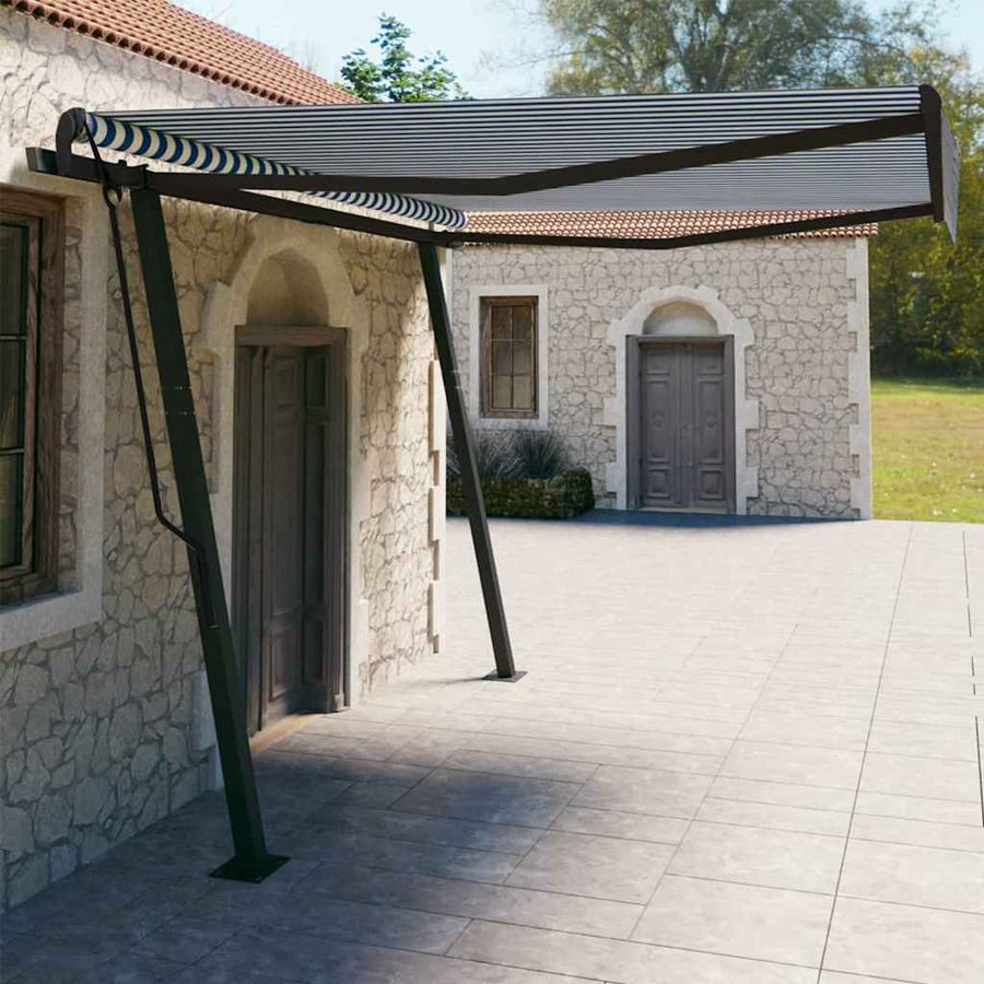 Manual Awning 4 x 3 m Blue and White Stripe 100% Polyester