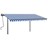 Manual Retractable Awning with LED 4x3 m Blue and White - Side View