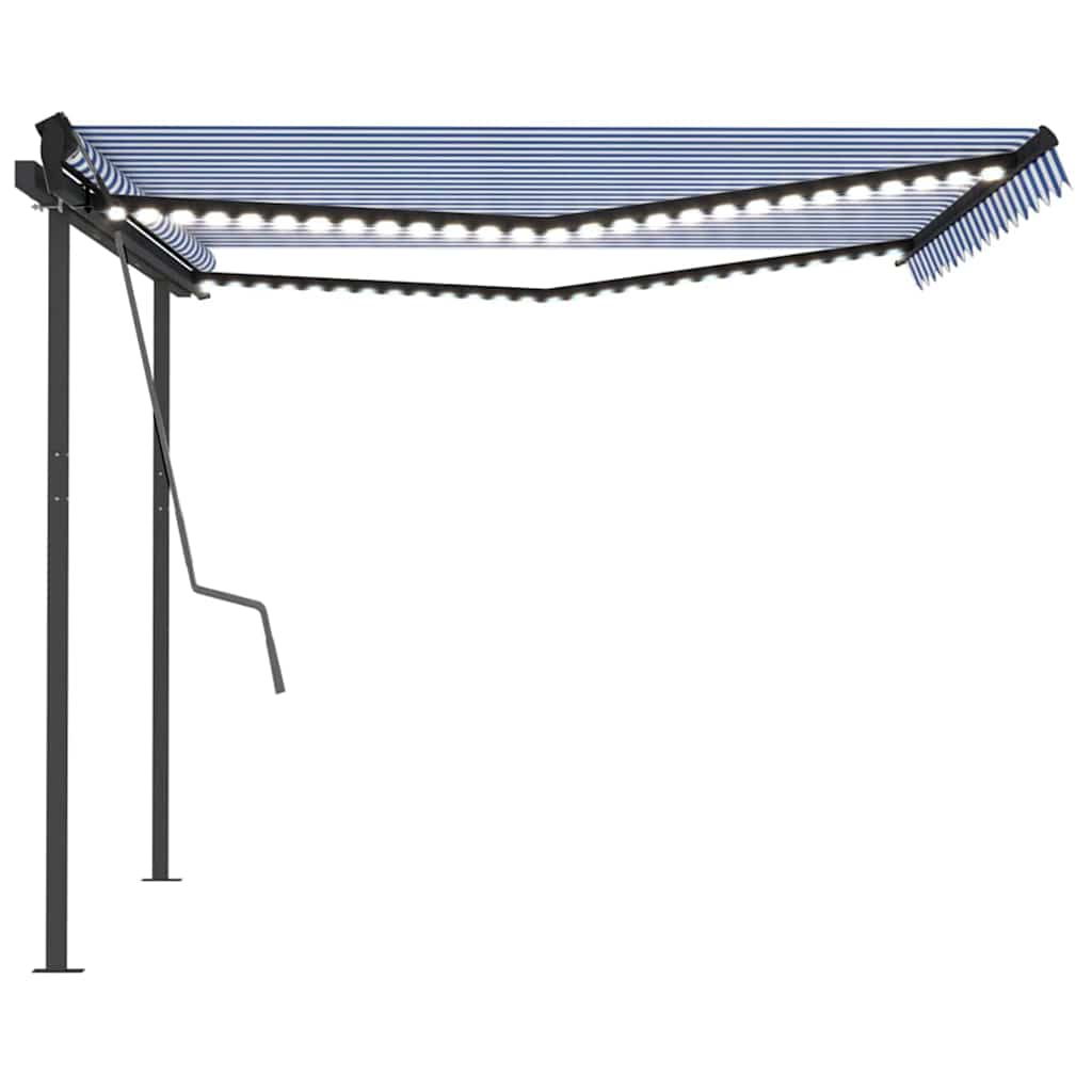 Manual Retractable Awning with LED 4x3 m Blue and White