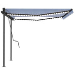 Manual Awning with Solar LED 4 x 3 m Blue and White Stripe