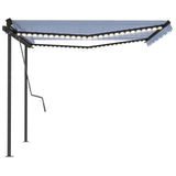 Manual Retractable Awning with LED 4x3 m Blue and White - 45-Degree Angle