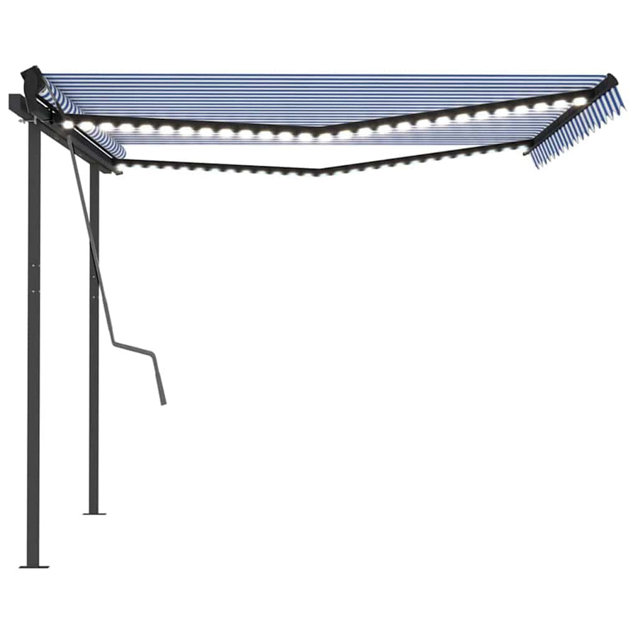 Manual Awning with Solar LED 4 x 3 m Blue and White Stripe