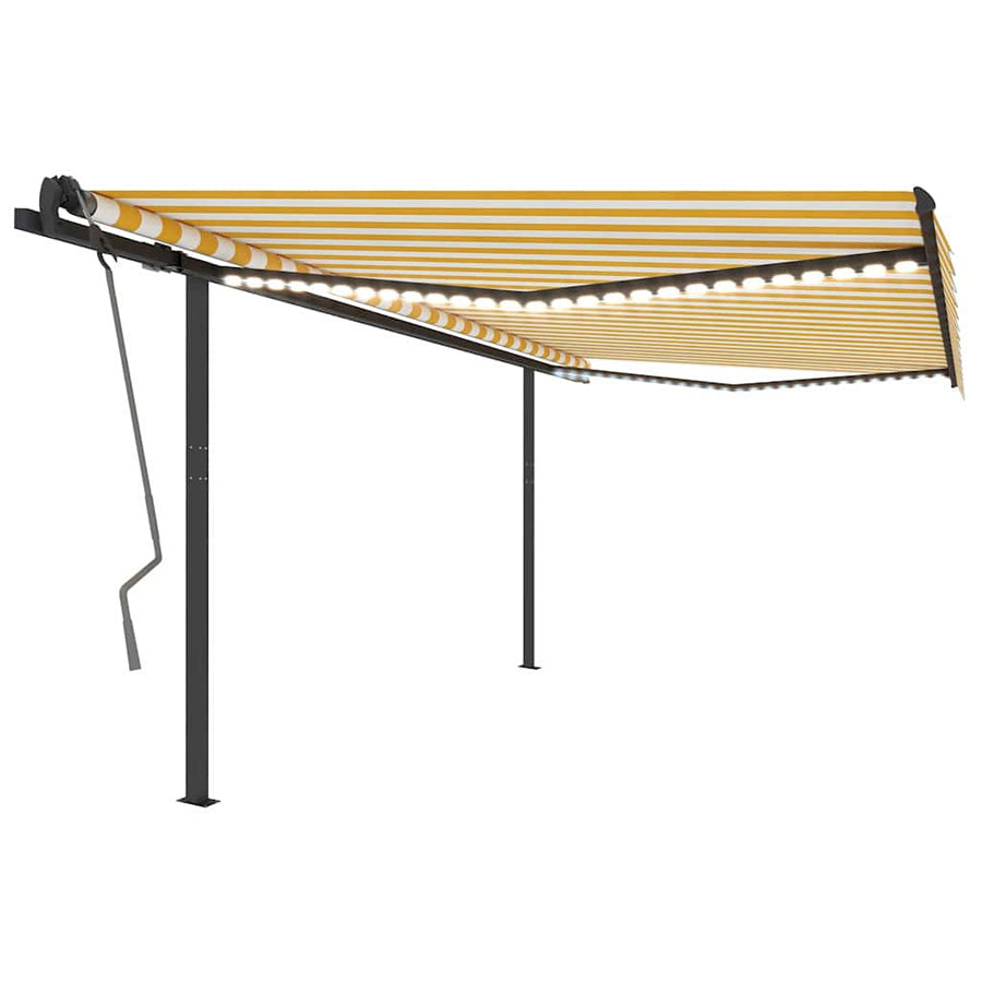 Manual Awning with Solar LED 4 x 3 m Yellow and White Stripe