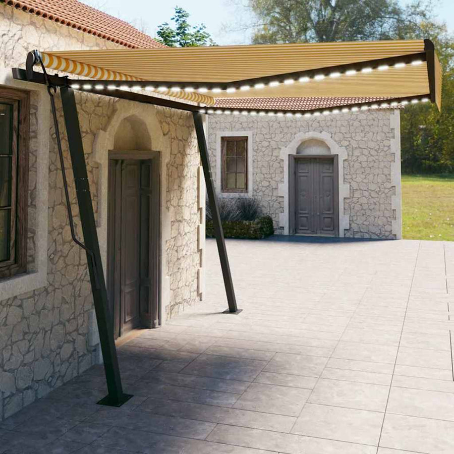 Manual Awning with Solar LED 4 x 3 m Yellow and White Stripe