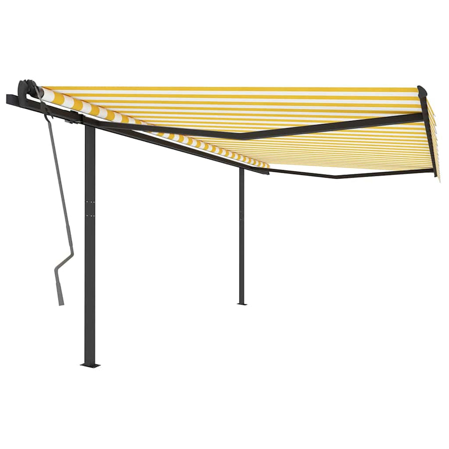 Manual Awning 4.5 x 3 m Yellow and White Stripe 100% Polyester