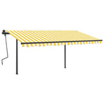 Manual Awning 4.5 x 3 m Yellow and White Stripe 100% Polyester