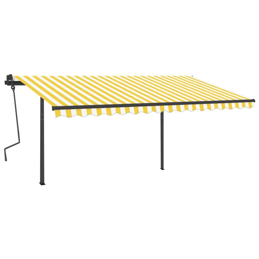 Manual Awning 4.5 x 3 m Yellow and White Stripe 100% Polyester