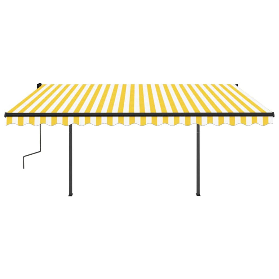 Manual Awning 4.5 x 3 m Yellow and White Stripe 100% Polyester