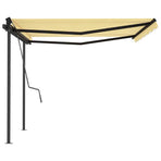 Manual Awning 4.5 x 3 m Yellow and White Stripe 100% Polyester