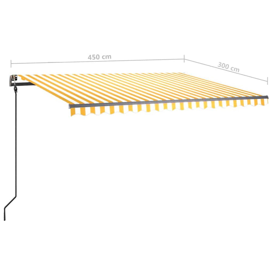 Manual Awning 4.5 x 3 m Yellow and White Stripe 100% Polyester