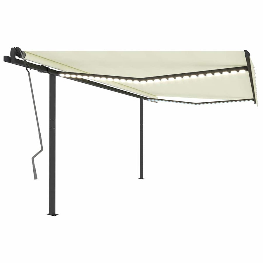 Manual Awning with Solar LED 4.5 x 3 m Cream 100% Polyester
