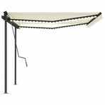 Manual Awning with Solar LED 4.5 x 3 m Cream 100% Polyester