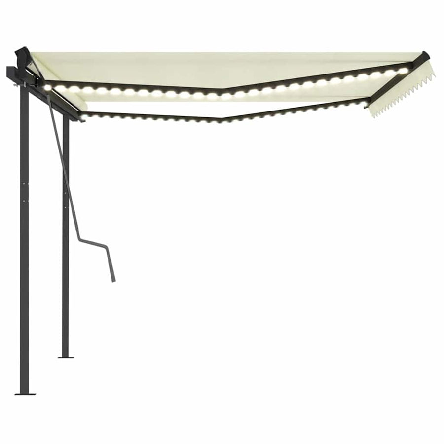 Manual Awning with Solar LED 4.5 x 3 m Cream 100% Polyester