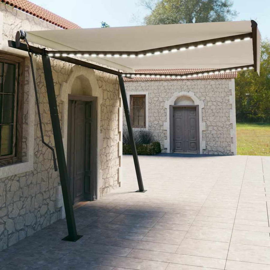 Manual Awning with Solar LED 4.5 x 3 m Cream 100% Polyester