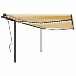 Manual Awning with Solar LED 4.5 x 3 m Yellow and White Stripe