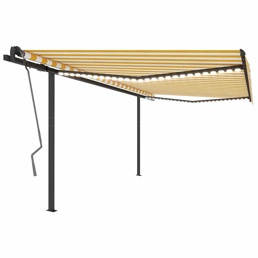 Manual Awning with Solar LED 4.5 x 3 m Yellow and White Stripe