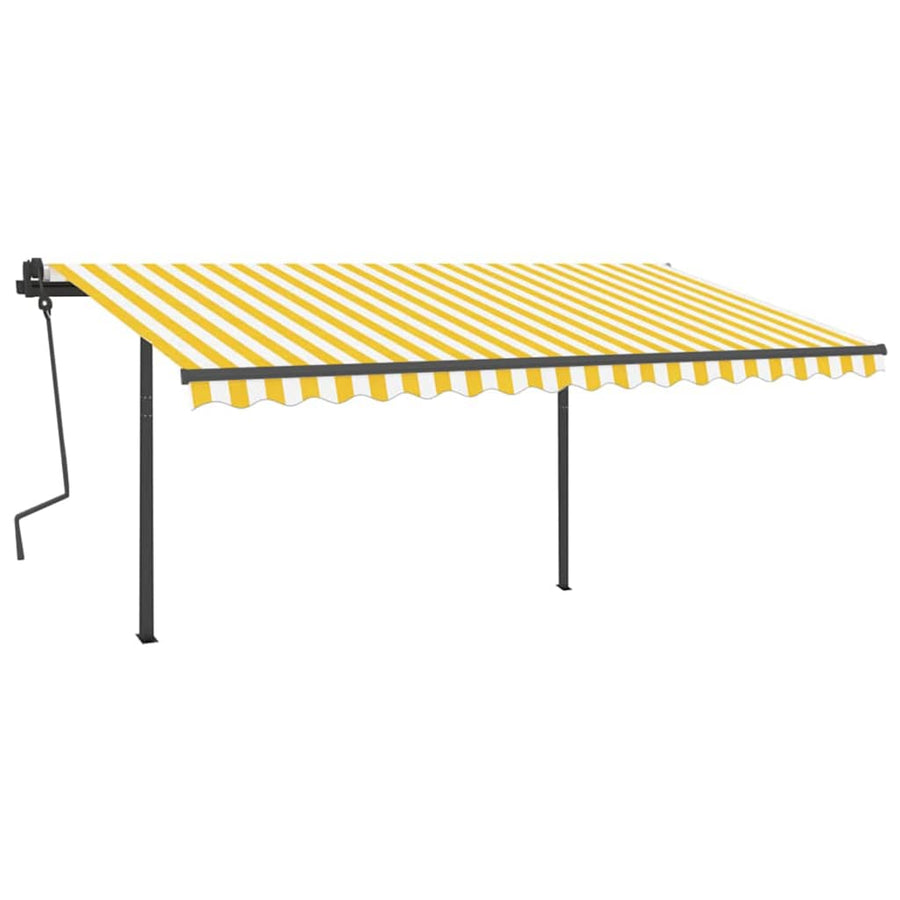 Manual Awning with Solar LED 4.5 x 3 m Yellow and White Stripe