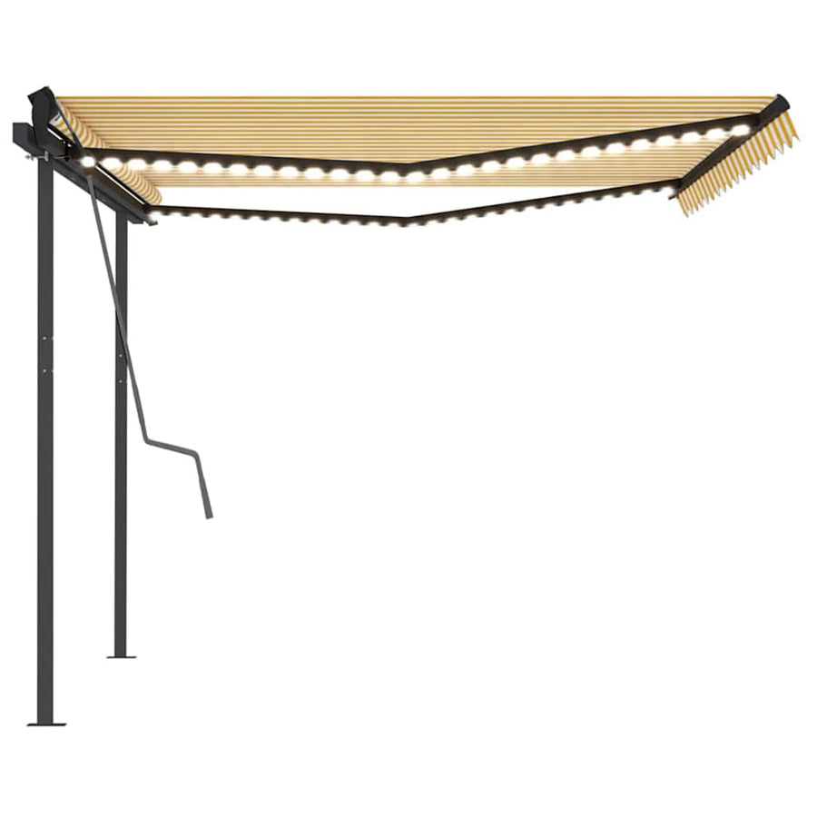Manual Awning with Solar LED 4.5 x 3 m Yellow and White Stripe