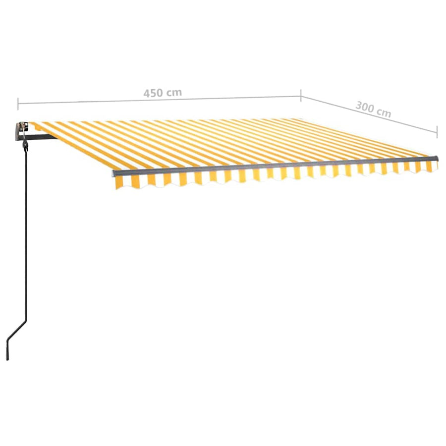 Manual Awning with Solar LED 4.5 x 3 m Yellow and White Stripe