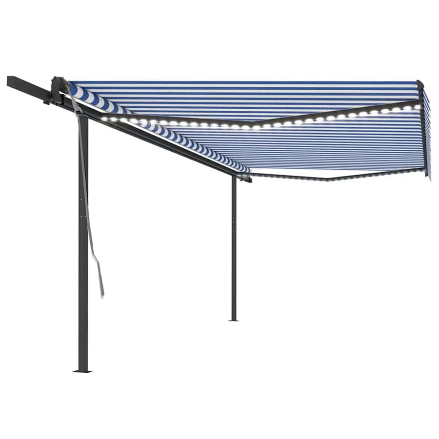Manual Awning with Solar LED 5 x 3 m Blue and White Stripe