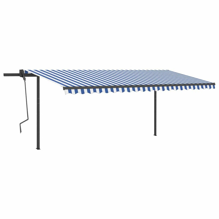 Manual Awning with Solar LED 5 x 3 m Blue and White Stripe