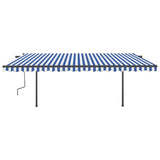 Manual Retractable Awning with LED 5x3 m Blue and White - Side View