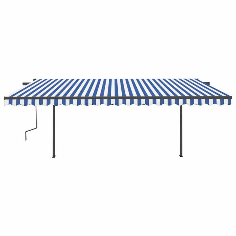 Manual Awning with Solar LED 5 x 3 m Blue and White Stripe