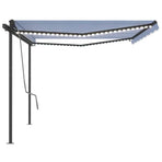Manual Awning with Solar LED 5 x 3 m Blue and White Stripe