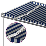 Manual Retractable Awning with LED 5x3 m Blue and White - 45-Degree Angle
