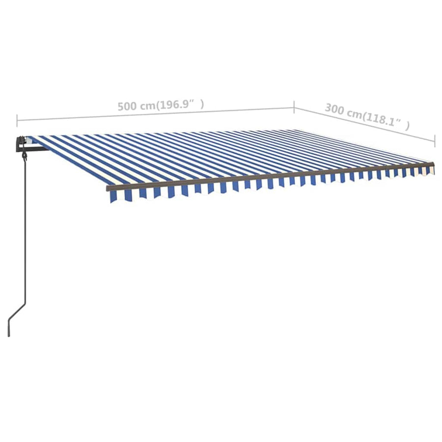 Manual Awning with Solar LED 5 x 3 m Blue and White Stripe