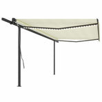 Manual Awning with Solar LED 5 x 3 m Cream 100% Polyester