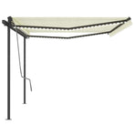 Manual Awning with Solar LED 5 x 3 m Cream 100% Polyester