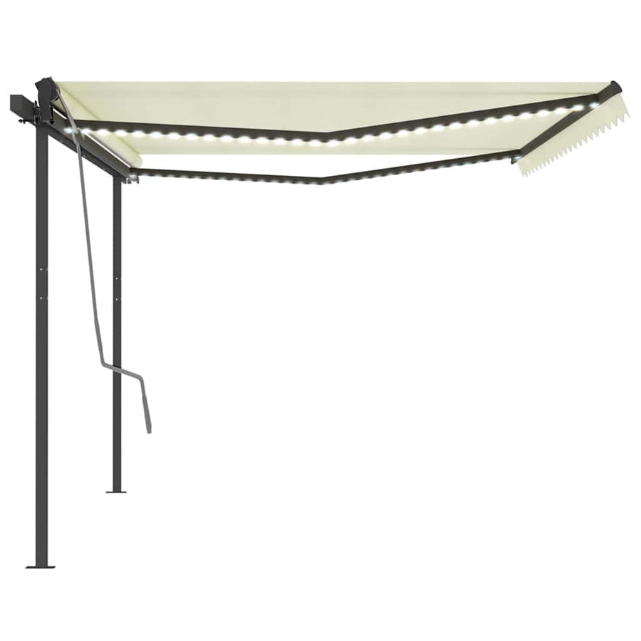 Manual Awning with Solar LED 5 x 3 m Cream 100% Polyester