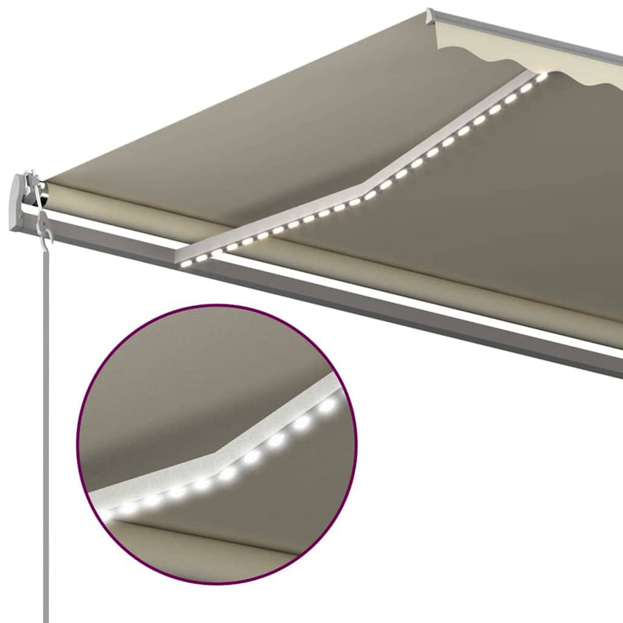 Manual Awning with Solar LED 5 x 3 m Cream 100% Polyester