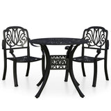 3 Piece Bistro Set Cast Aluminium Black - Front View