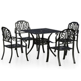 5 Piece Bistro Set Cast Aluminium Black - Front View