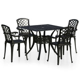 5 Piece Bistro Set Cast Aluminium Black - Front View