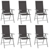 7 Piece Garden Dining Set Aluminium Silver and Black - Front View