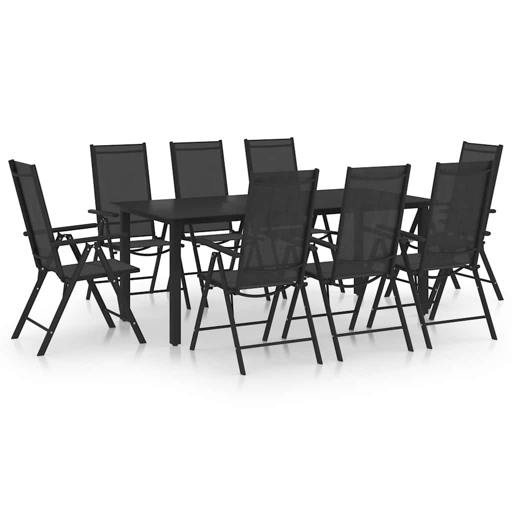 9 Piece Garden Dining Set Aluminium Black