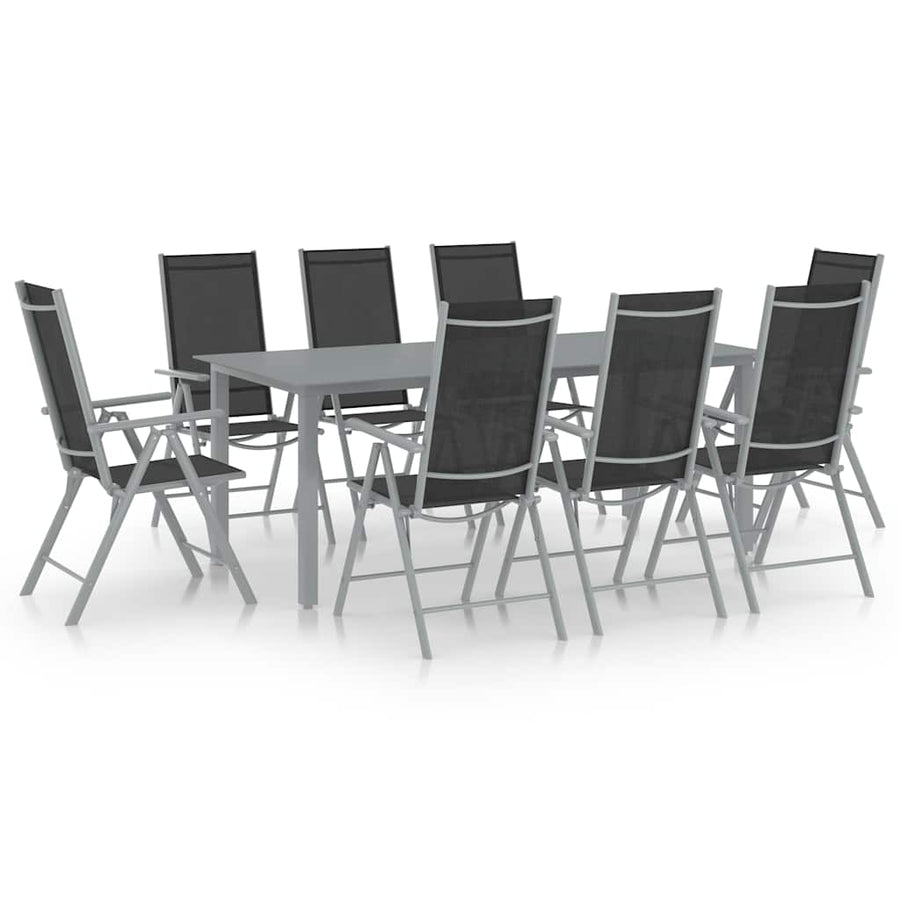 9 Piece Garden Dining Set Aluminium Silver and Black