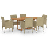 7 Piece Garden Dining Set Poly Rattan Beige - Front View