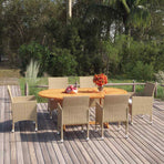 7 Piece Garden Dining Set Poly Rattan Beige