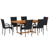 7 Piece Garden Dining Set Poly Rattan Black - Front View