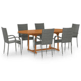 7 Piece Garden Dining Set Poly Rattan Grey - Front View