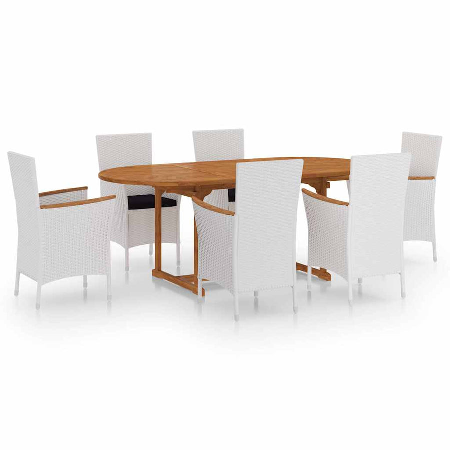 7 Piece Garden Dining Set Poly Rattan White