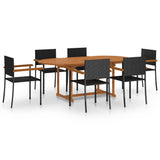 7 Piece Garden Dining Set Poly Rattan Black - Front View
