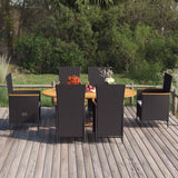 7 Piece Garden Dining Set Poly Rattan Black
