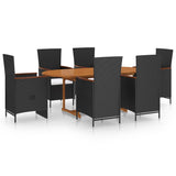 7 Piece Garden Dining Set Poly Rattan Black - Front View
