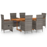 7 Piece Garden Dining Set Poly Rattan Grey - Front View