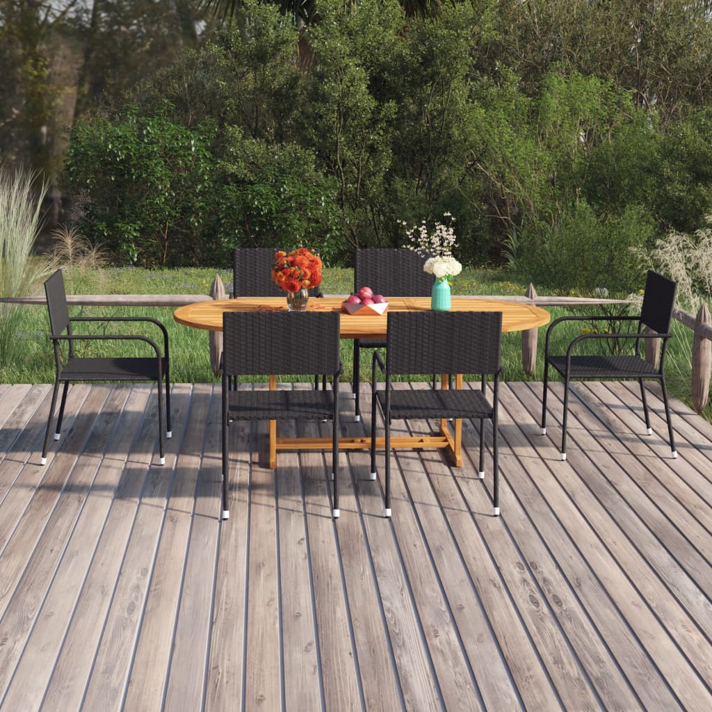7 Piece Garden Dining Set Poly Rattan Black